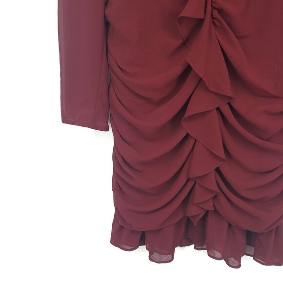 Endless Rose‎ Ruffle Long Sleeve Mini Dress Burgundy Dark Red Large - Picture 2 of 8